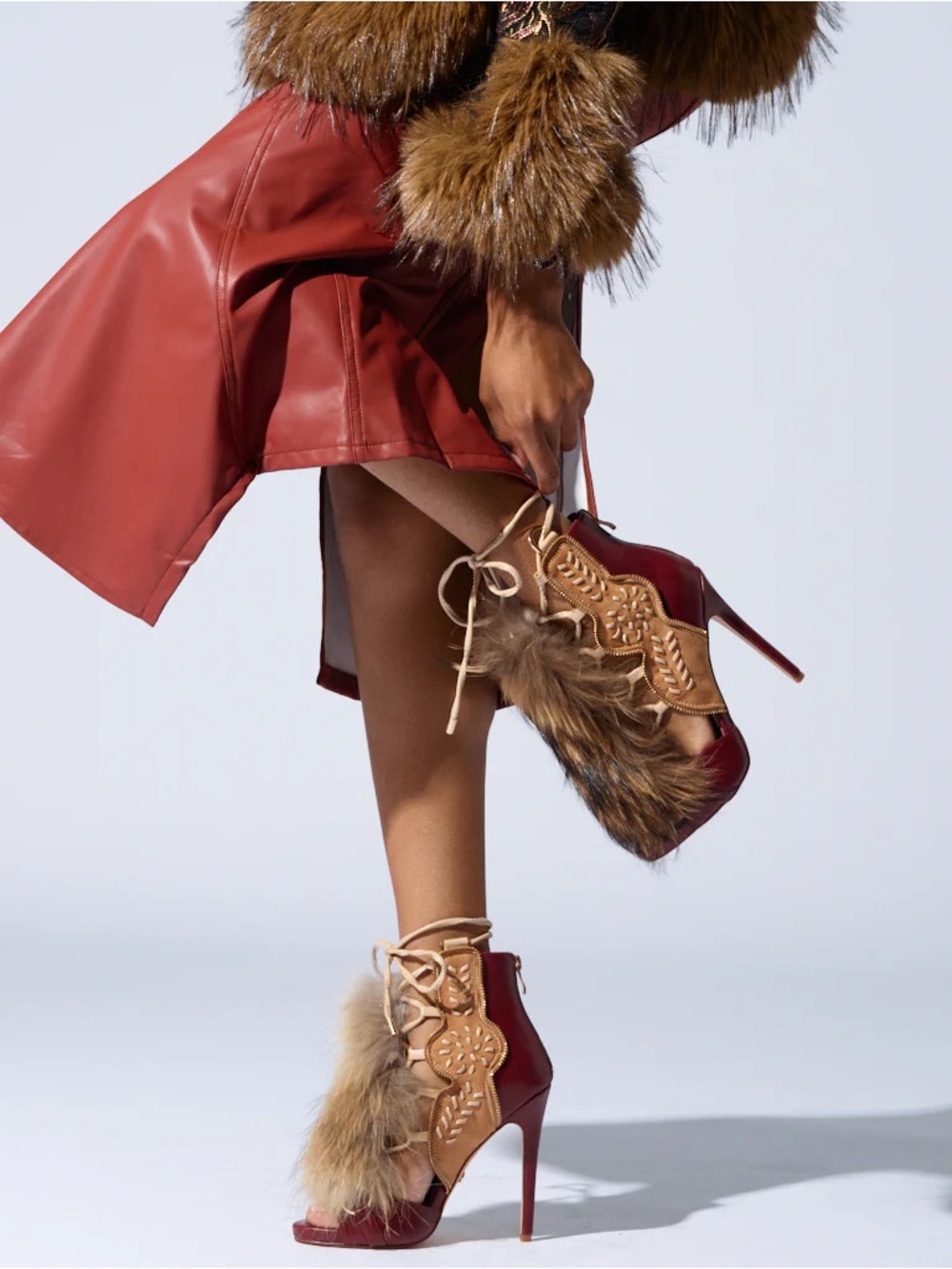 Azalea Wang SHAINY Multi Material Faux Fur Sandals